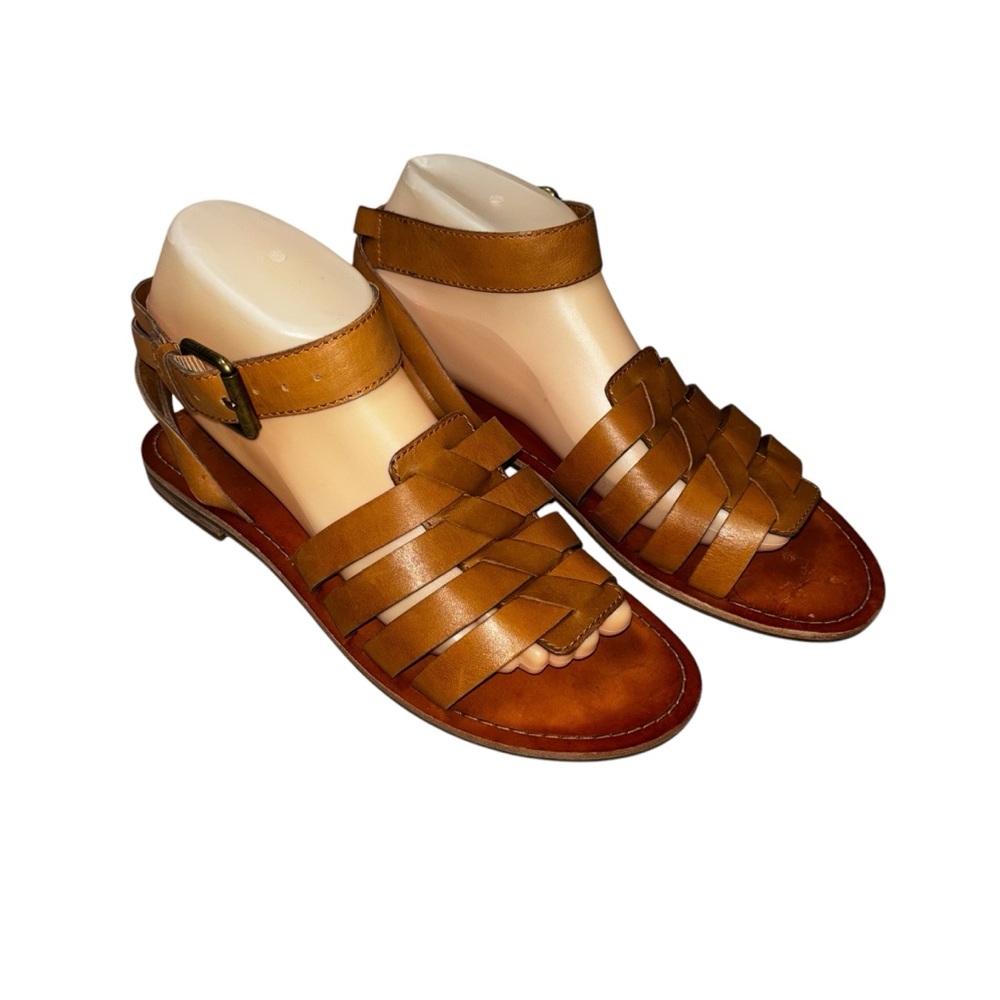 Frye Women's Size 9.5 Riley Huarache Woven Leather Sandal w. Ankle Strap Tan - Picture 2 of 9